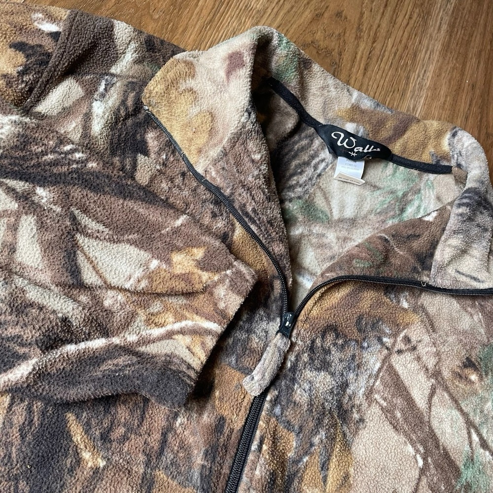 Vintage WALLS Camouflage Full Zip Fleece Jacket Men's XL Hunting Camo Made USA
